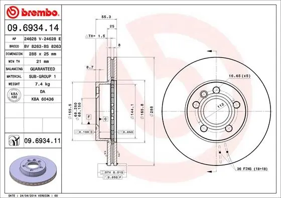 Popularny Tarcza hamulcowa BREMBO 09.6934.11 7M0615301G