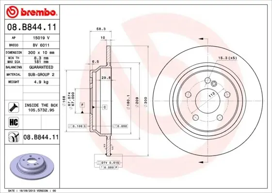 Najlepsza cena Tarcza hamulcowa BREMBO 08.B844.11 2304230712