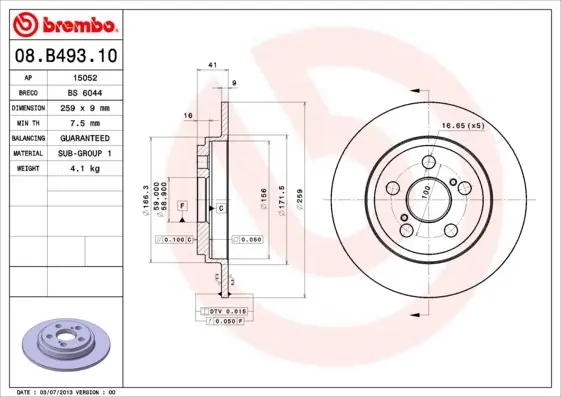 Tarcza hamulcowa BREMBO 08.B493.10 4243152150 Super okazja