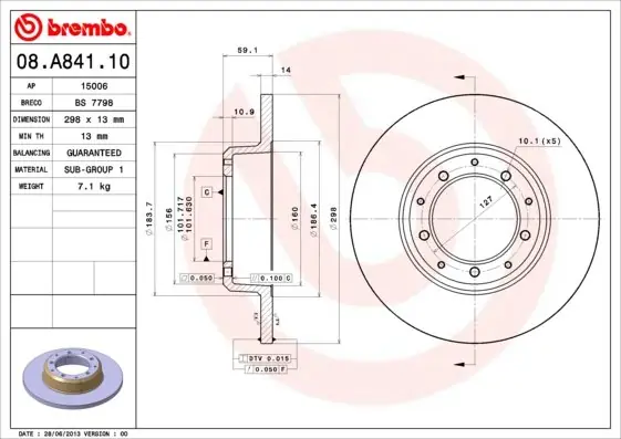 Tarcza hamulcowa BREMBO 08.A841.10 SDB000330 Oferta limitowana