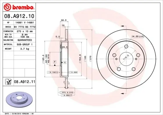 Tarcza hamulcowa BREMBO 08.A912.11 4243112280 Oferta