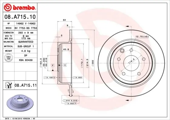 Tylko dziś Tarcza hamulcowa BREMBO 08.A715.11 43206JD00A