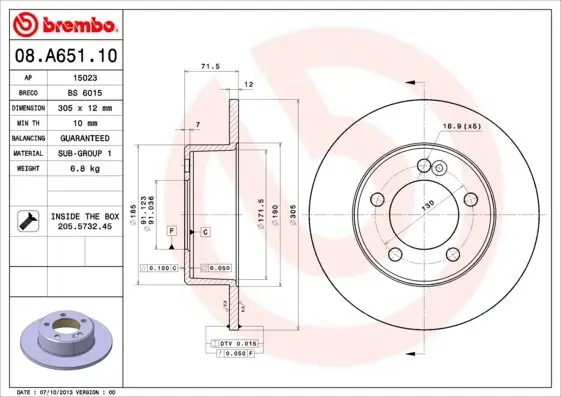 Bestseller Tarcza hamulcowa BREMBO 08.A651.10 4421080