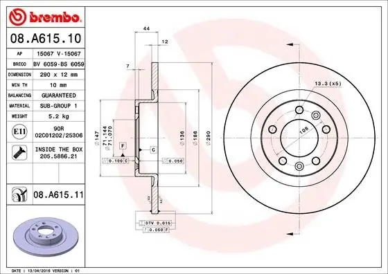 Popularny Tarcza hamulcowa BREMBO 08.A615.11 4249G2