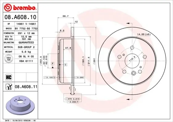 Bezpieczna płatność Tarcza hamulcowa BREMBO 08.A608.11 4243128090