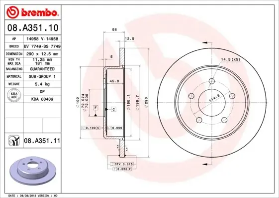 Bezpieczne zakupy Tarcza hamulcowa BREMBO 08.A351.11 4721023AF