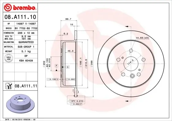 Tarcza hamulcowa BREMBO 08.A111.11 4243148041 Hit cenowy