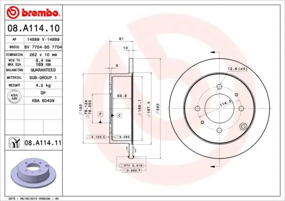 Ekspresowa dostawa Tarcza hamulcowa BREMBO 08.A114.11 5841138310