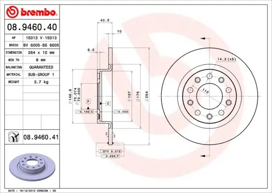 Tarcza hamulcowa BREMBO 08.9460.41 51806283 Najlepsza cena
