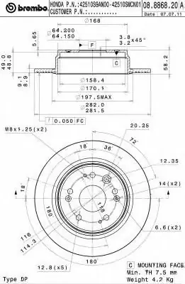 Tarcza hamulcowa BREMBO 08.8868.20 42510S9AN00 Bezpieczna płatność