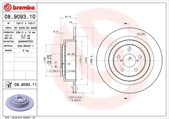 Nowość Tarcza hamulcowa BREMBO 08.9093.11 26700AE010