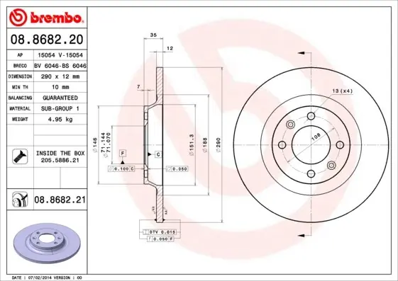 Tarcza hamulcowa BREMBO 08.8682.21 4249F7 Promocja
