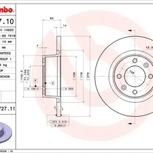 Wysoka jakość Tarcza hamulcowa BREMBO 08.8727.11 4246W4