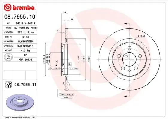 Tarcza hamulcowa BREMBO 08.7955.11 9464222687 Tylko do końca tygodnia