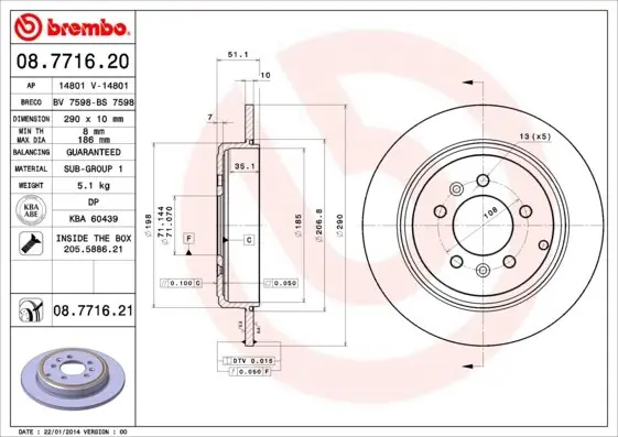 Tarcza hamulcowa BREMBO 08.7716.21 4246V7 Oferta