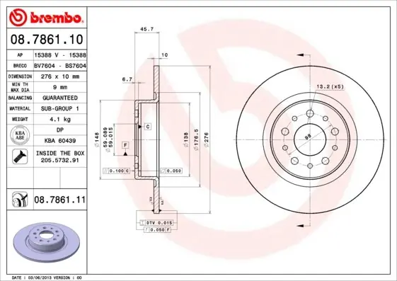 Nowy Tarcza hamulcowa BREMBO 08.7861.11 46469908