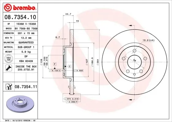 Tarcza hamulcowa BREMBO 08.7354.11 60658567 Ograniczona ilość