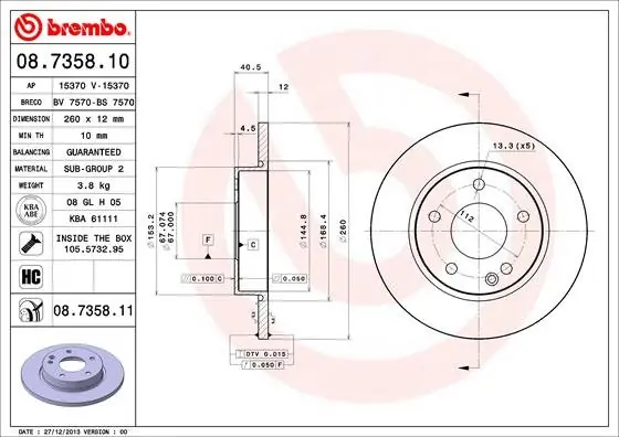 Tarcza hamulcowa BREMBO 08.7358.11 1684210112 Dodaj do koszyka