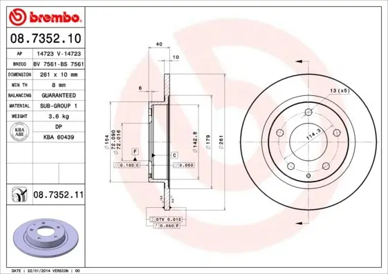 Tani Tarcza hamulcowa BREMBO 08.7352.11 GA3Y26251