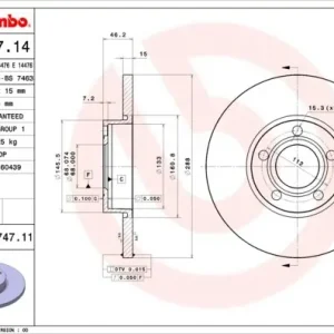 Tylko do końca tygodnia Tarcza hamulcowa BREMBO 08.5747.11 4A0615301B