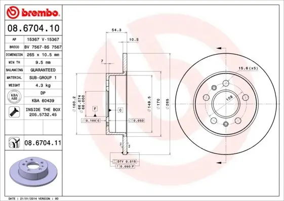 Tarcza hamulcowa BREMBO 08.6704.11 6025304079 Obniżka ceny