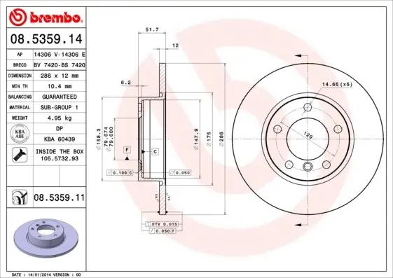 Hit sprzedaży Tarcza hamulcowa BREMBO 08.5359.11 34111160673