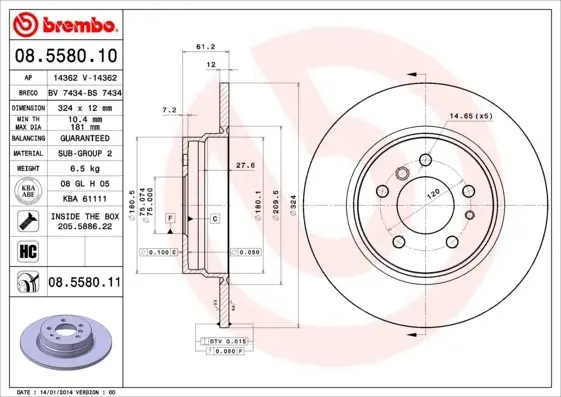 Bezpieczne zakupy Tarcza hamulcowa BREMBO 08.5580.11 34211159900