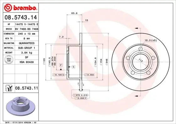 Tarcze fl tył BREMBO 08.5743.11 4A0615601A Nie przegap